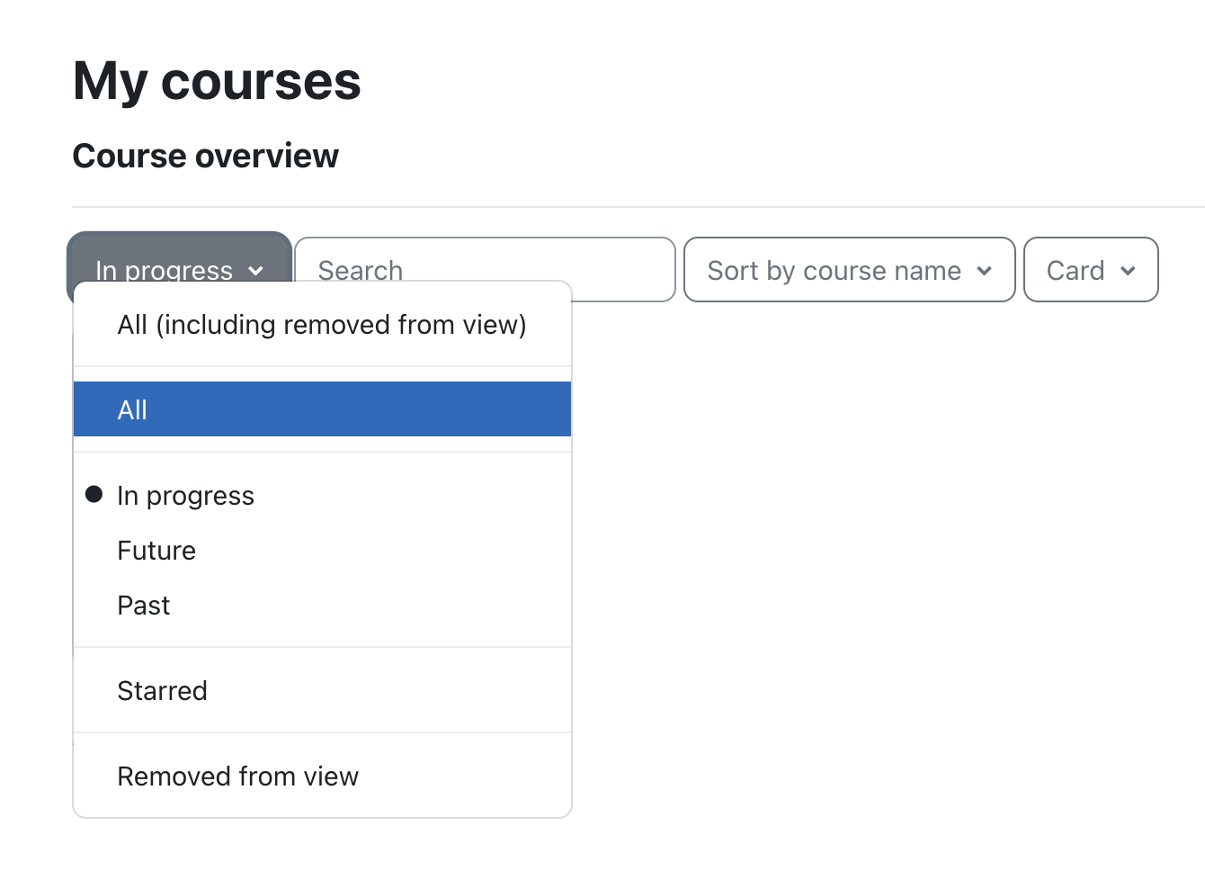 course overview filter